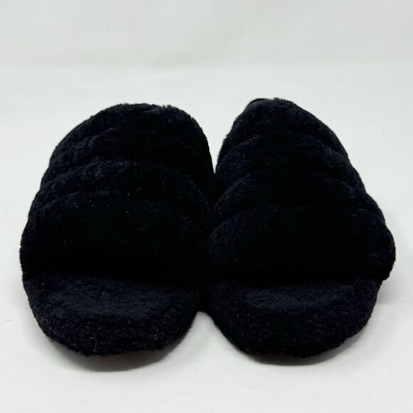 UGG Fluff Yeah Shearling Slingback Slippers Kids Girls 5 Black Red Open Toe - Picture 6 of 14